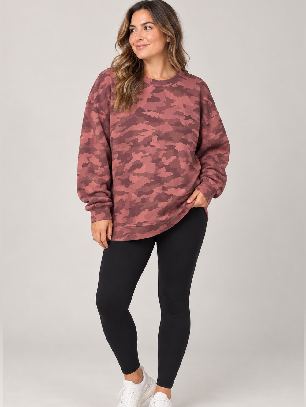 #1014  lululemon Perfectly Oversized Crew Heritage 365 Camo Brier Rose Size 12